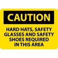 National Marker Co NMC OSHA Sign, Caution Hard Hats Safety Glasses & Safety Shoes Required, 10in X 14in, Yw/Blk C160RB